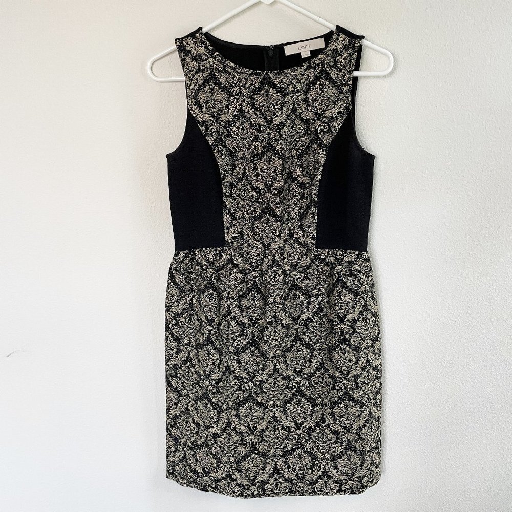 Ann Taylor Loft Dress Womens Size 2 Black‎ Gold Metallic Classic Knee Length